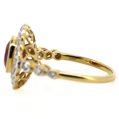 Yellow Gold Ruby and Diamond Vintage Inspired Ring