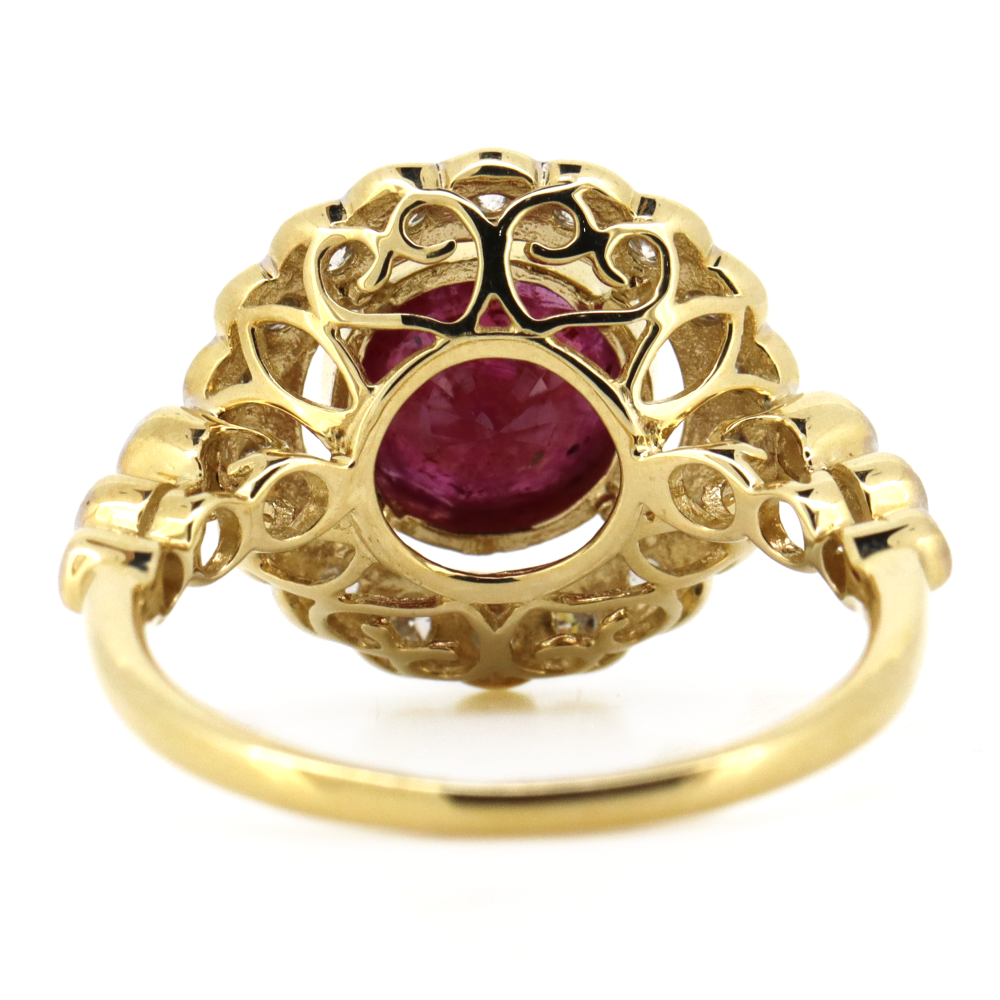Yellow Gold Ruby and Diamond Vintage Inspired Ring