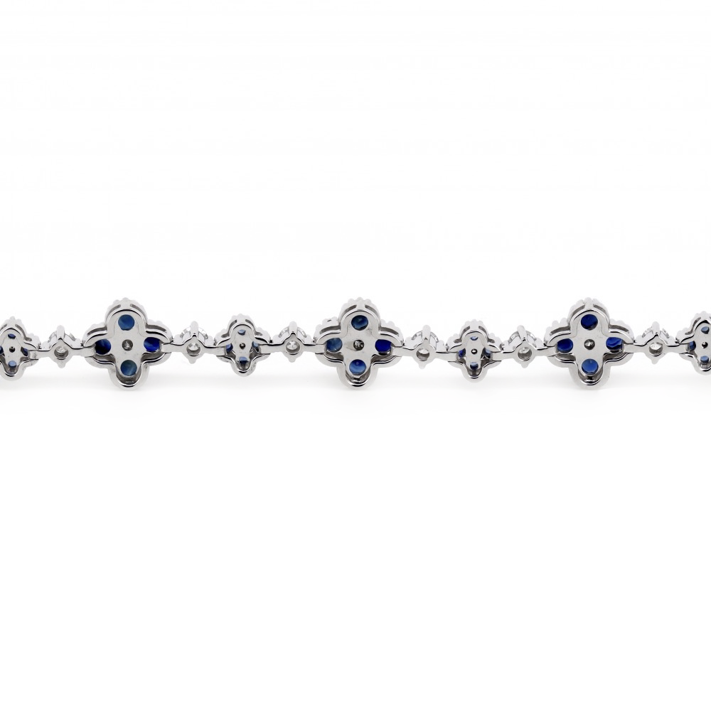 White Gold Blue Sapphire & Diamond Floral Bracelet