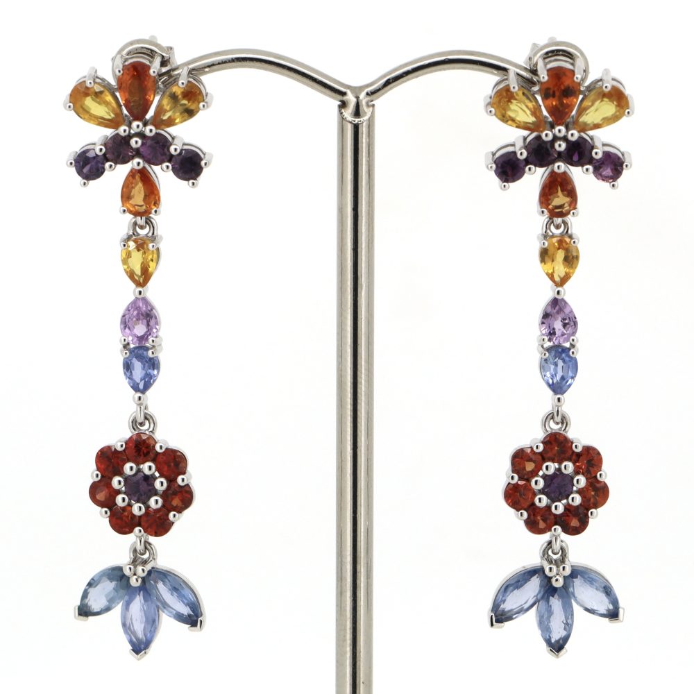 White Gold Multi-Coloured Sapphire Drop Earrings