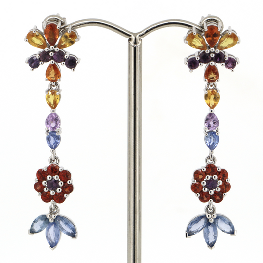 White Gold Multi-Coloured Sapphire Drop Earrings