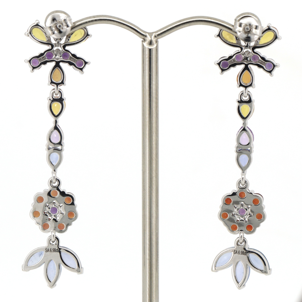 White Gold Multi-Coloured Sapphire Drop Earrings