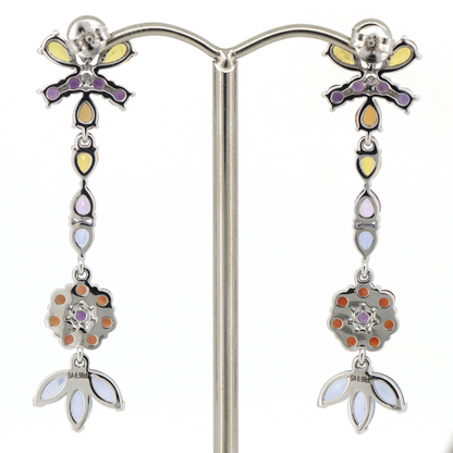 White Gold Multi-Coloured Sapphire Drop Earrings