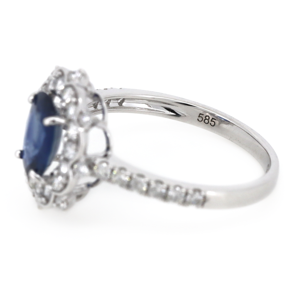 White Gold Blue Ceylon Sapphire & Diamond Halo Dress Ring