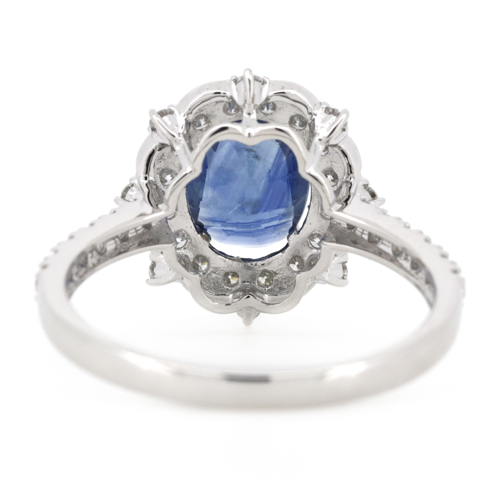 White Gold Blue Ceylon Sapphire & Diamond Halo Dress Ring
