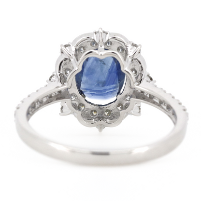 White Gold Blue Ceylon Sapphire & Diamond Halo Dress Ring