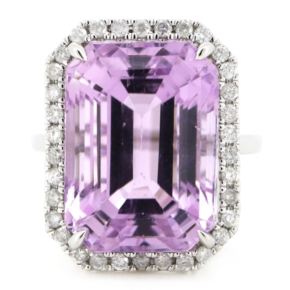White Gold 29.41ct Kunzite & Diamond Statement Ring