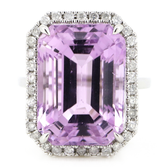 White Gold 29.41ct Kunzite & Diamond Statement Ring
