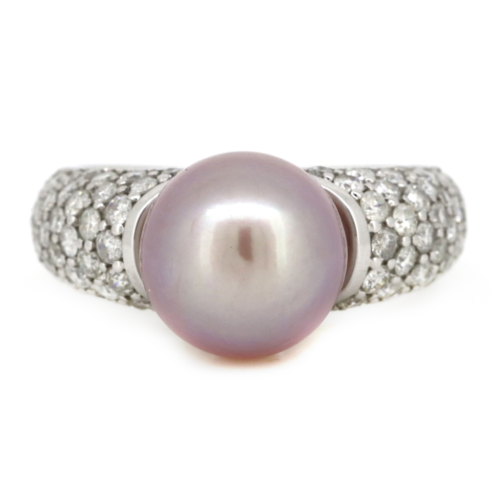 White Gold Pink Cultured South Sea Pearl and Diamond Statement Ring