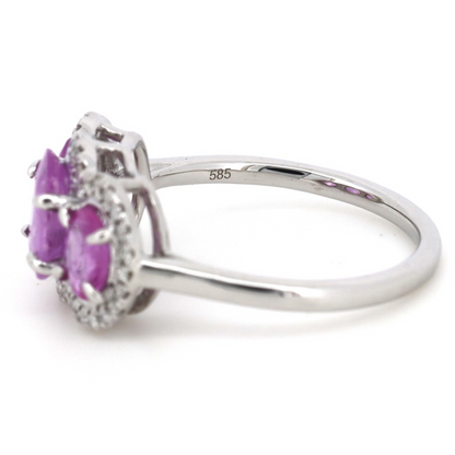 White Gold, Sapphire and Diamond Halo Trilogy Ring
