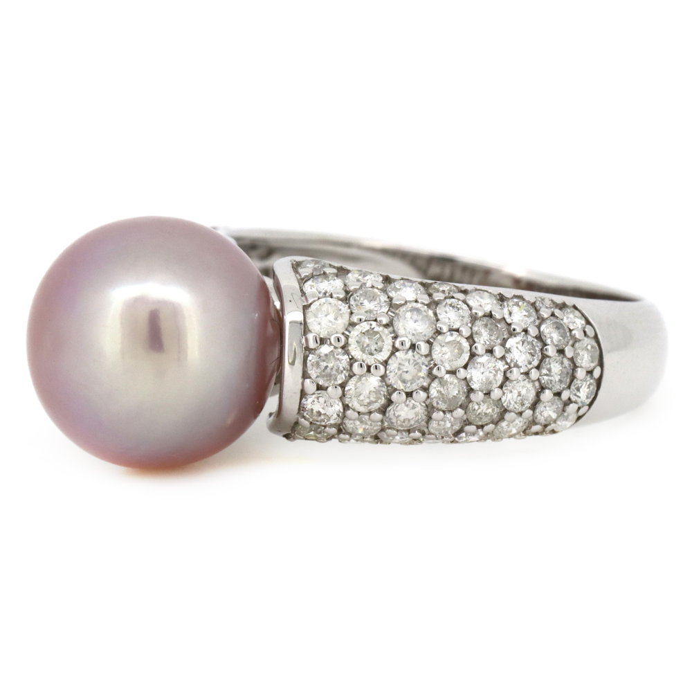 White Gold Pink Cultured South Sea Pearl and Diamond Statement Ring