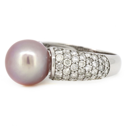 White Gold Pink Cultured South Sea Pearl and Diamond Statement Ring