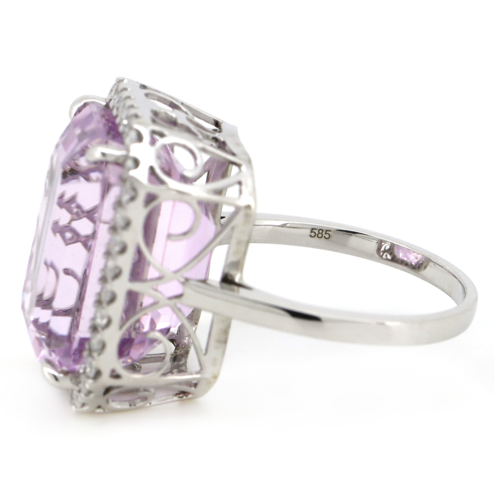 White Gold 29.41ct Kunzite & Diamond Statement Ring