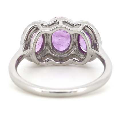 White Gold, Sapphire and Diamond Halo Trilogy Ring