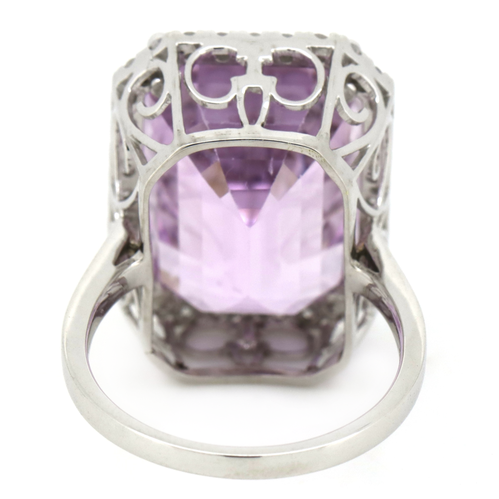 White Gold 29.41ct Kunzite & Diamond Statement Ring