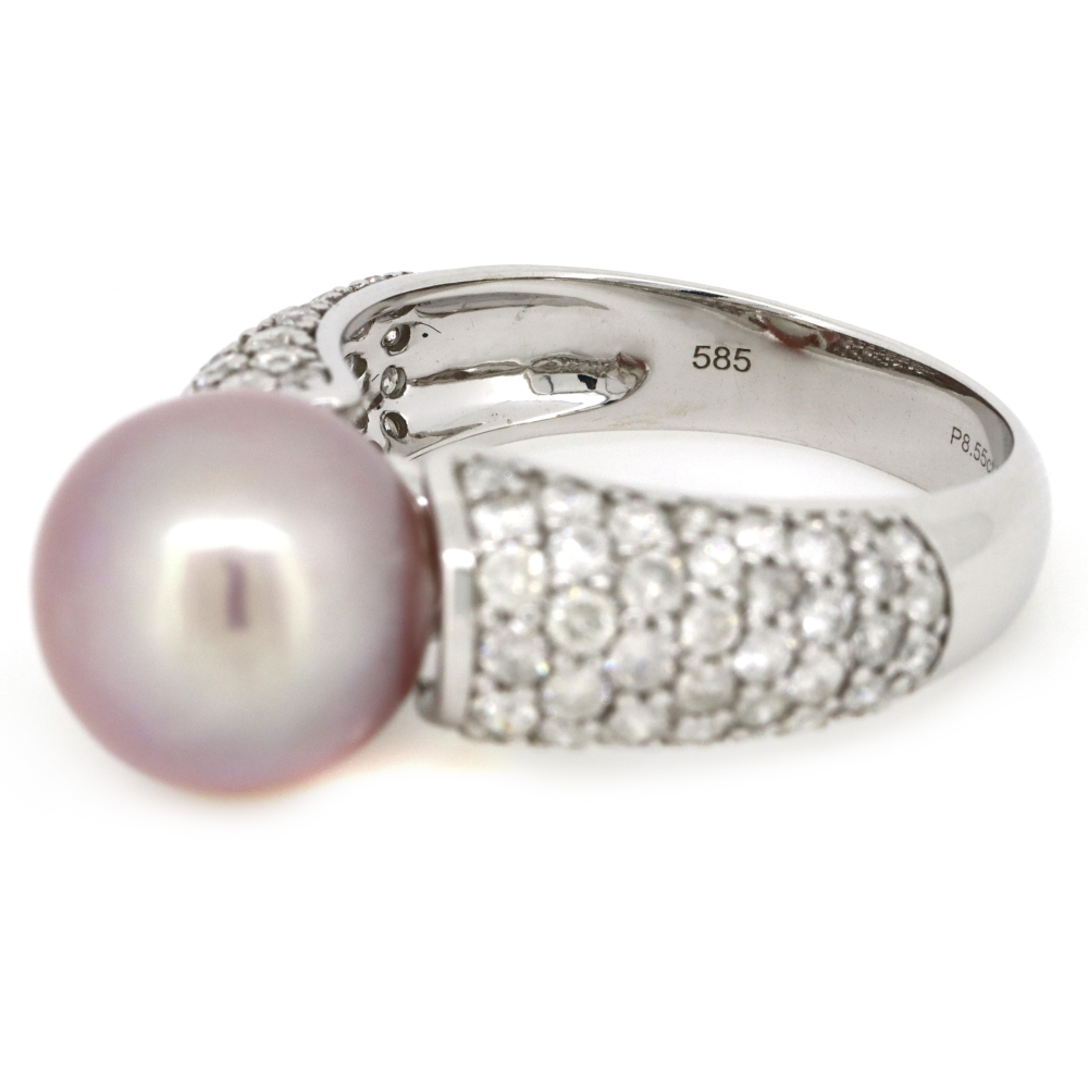 White Gold Pink Cultured South Sea Pearl and Diamond Statement Ring