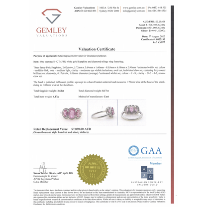 White Gold, Sapphire and Diamond Halo Trilogy Ring
