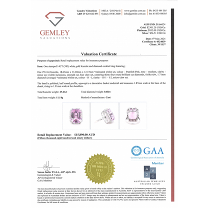 White Gold 29.41ct Kunzite & Diamond Statement Ring