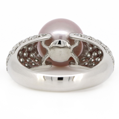 White Gold Pink Cultured South Sea Pearl and Diamond Statement Ring