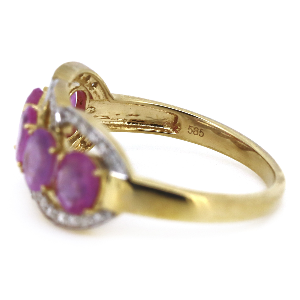 Yellow Gold, Oval shaped Pink Sapphire and Diamond Eternity Ring
