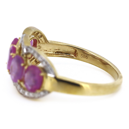 Yellow Gold, Oval shaped Pink Sapphire and Diamond Eternity Ring
