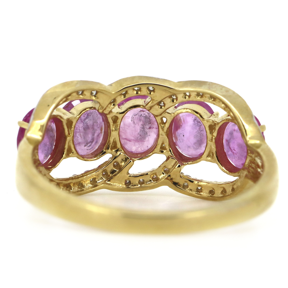 Yellow Gold, Oval shaped Pink Sapphire and Diamond Eternity Ring