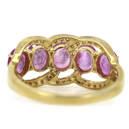 Yellow Gold, Oval shaped Pink Sapphire and Diamond Eternity Ring