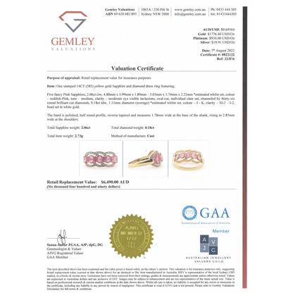 Yellow Gold, Oval shaped Pink Sapphire and Diamond Eternity Ring