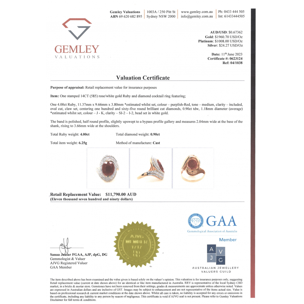 4.00ct Rose/White Gold Ruby and Diamond Cluster Ring