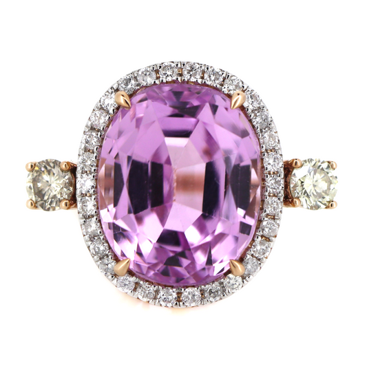 Rose Gold 16.65ct Kunzite and Diamond Halo Cocktail Ring