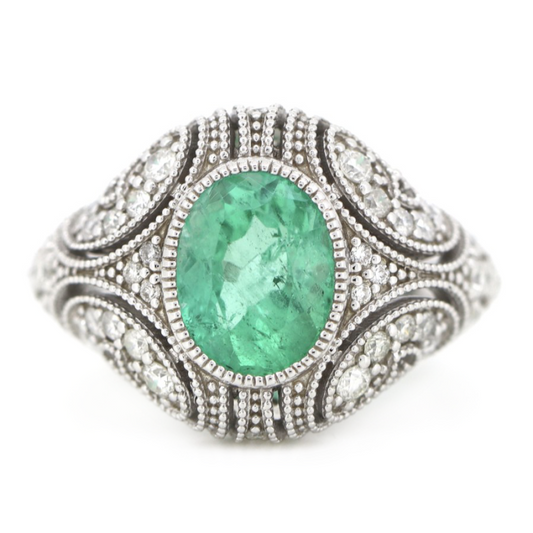 White Gold Colombian Emerald & Diamond Dress Ring