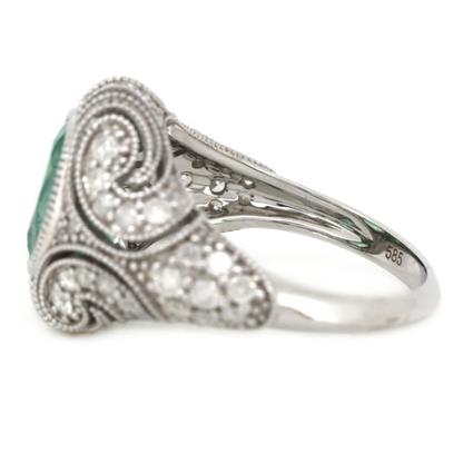 White Gold Colombian Emerald & Diamond Dress Ring