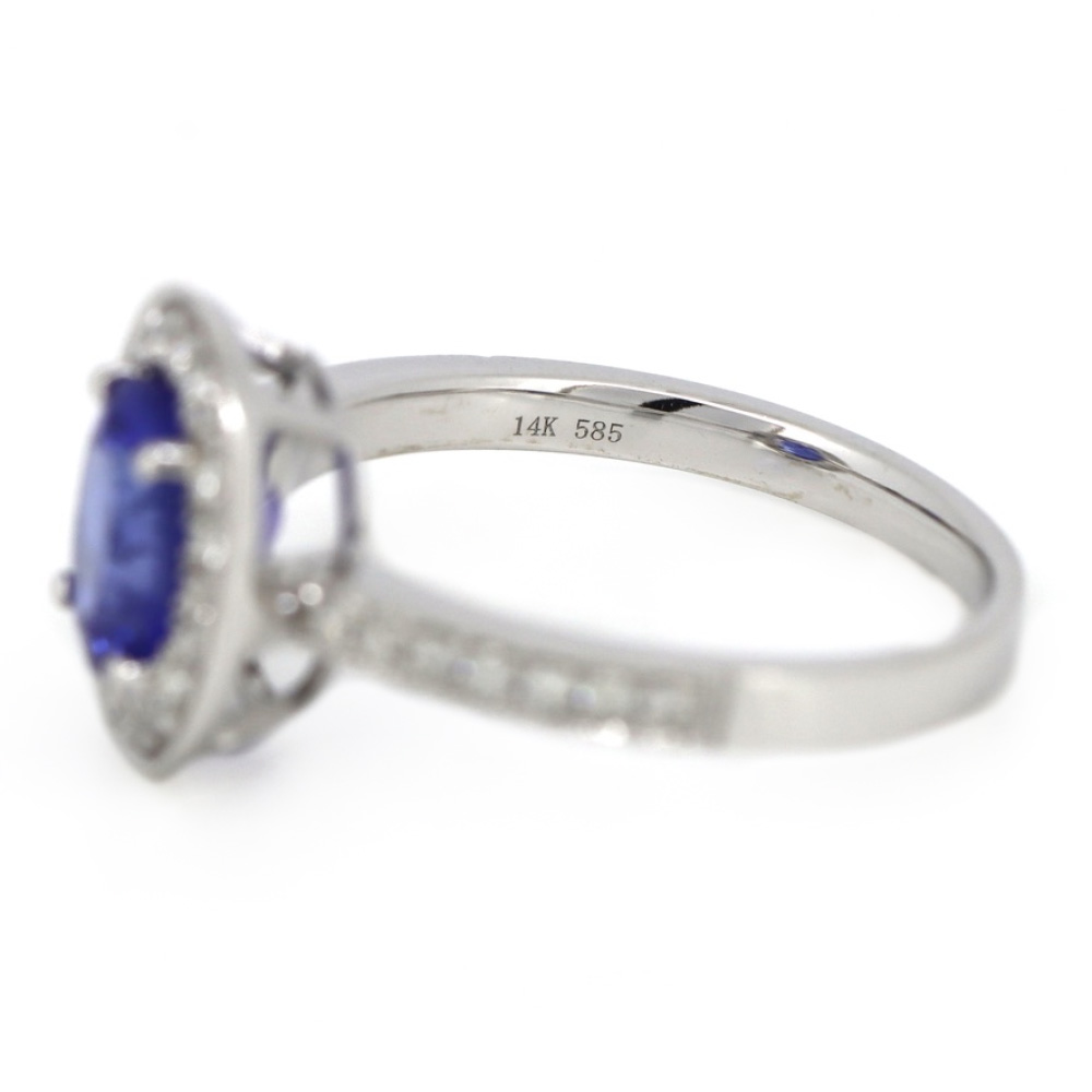1.59ct White Gold, Tanzanite and Diamond Halo Ring