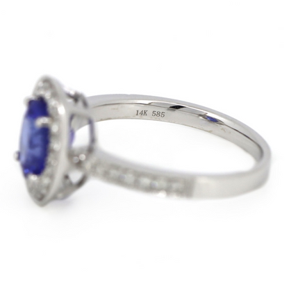 1.59ct White Gold, Tanzanite and Diamond Halo Ring