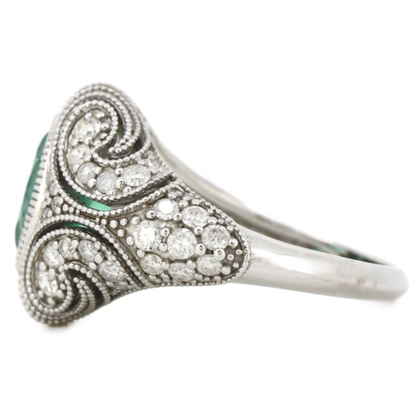 White Gold Colombian Emerald & Diamond Dress Ring