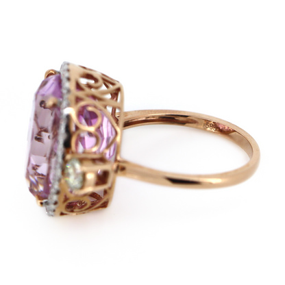 Rose Gold 16.65ct Kunzite and Diamond Halo Cocktail Ring