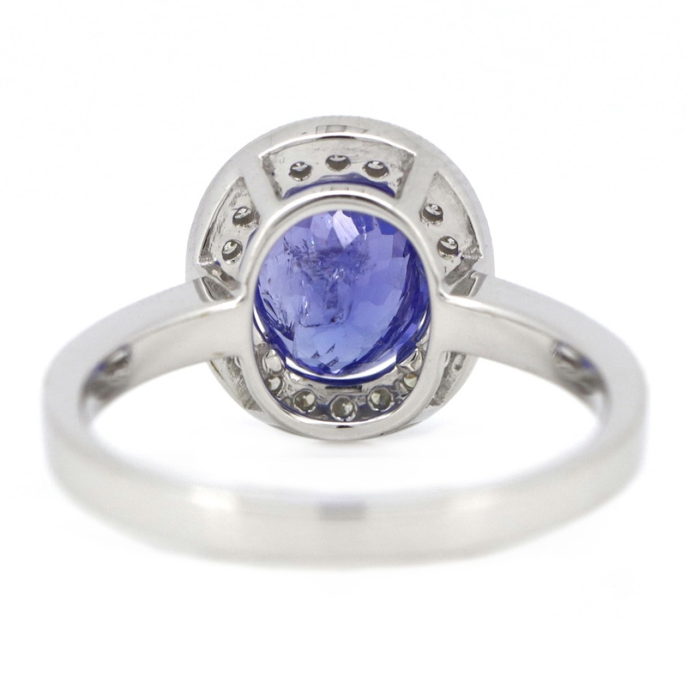 1.59ct White Gold, Tanzanite and Diamond Halo Ring