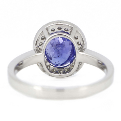 1.59ct White Gold, Tanzanite and Diamond Halo Ring