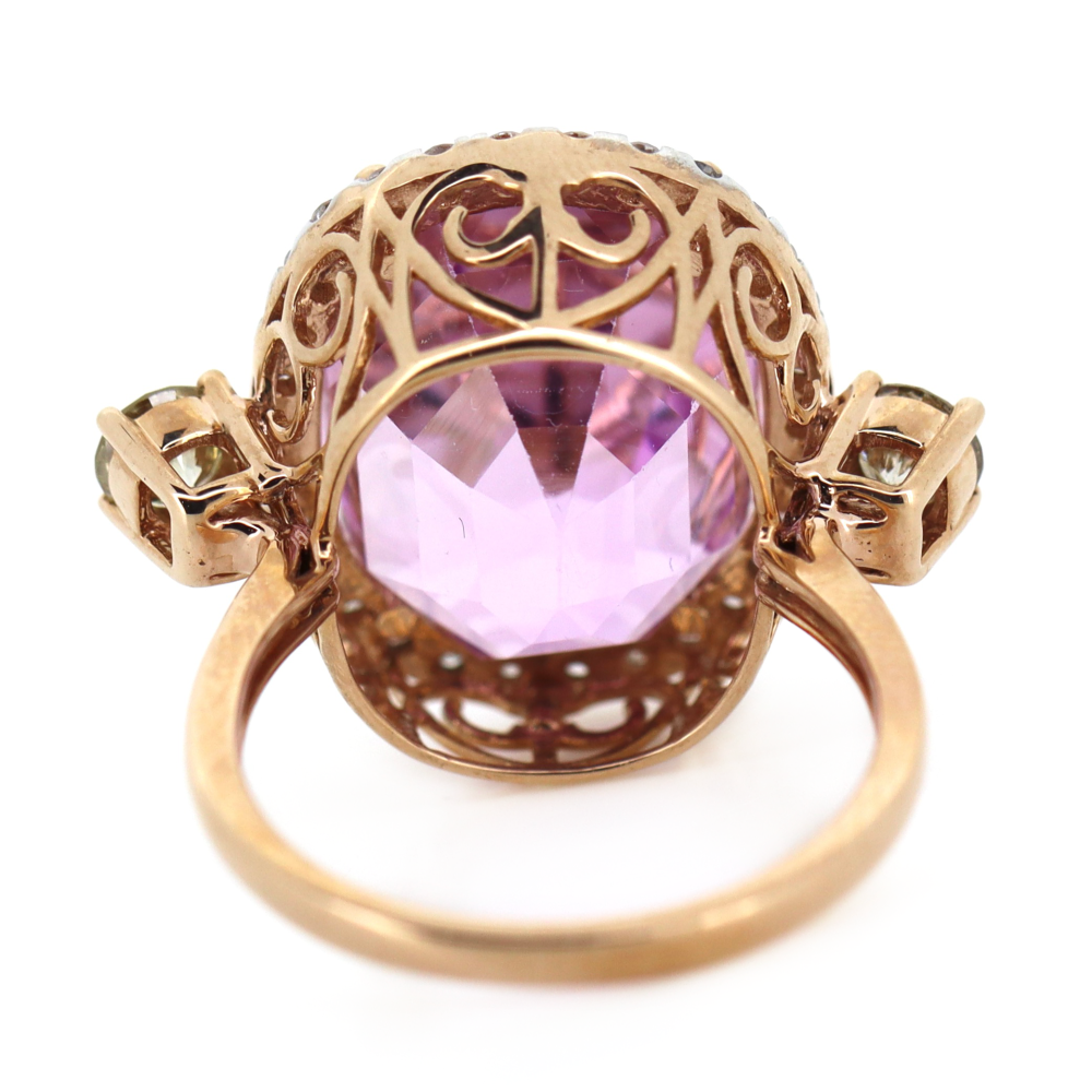 Rose Gold 16.65ct Kunzite and Diamond Halo Cocktail Ring
