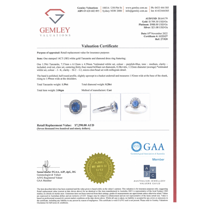 1.59ct White Gold, Tanzanite and Diamond Halo Ring