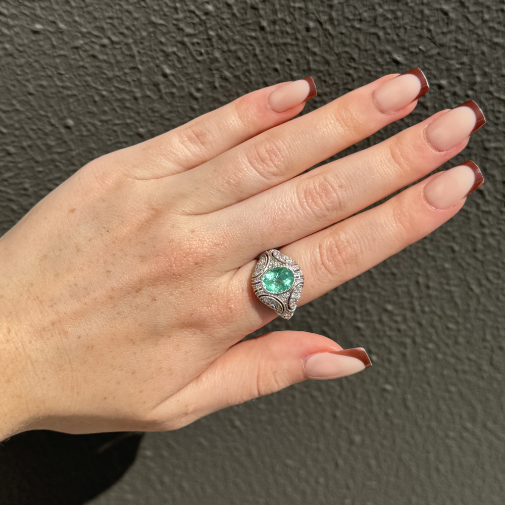 White Gold Colombian Emerald & Diamond Dress Ring