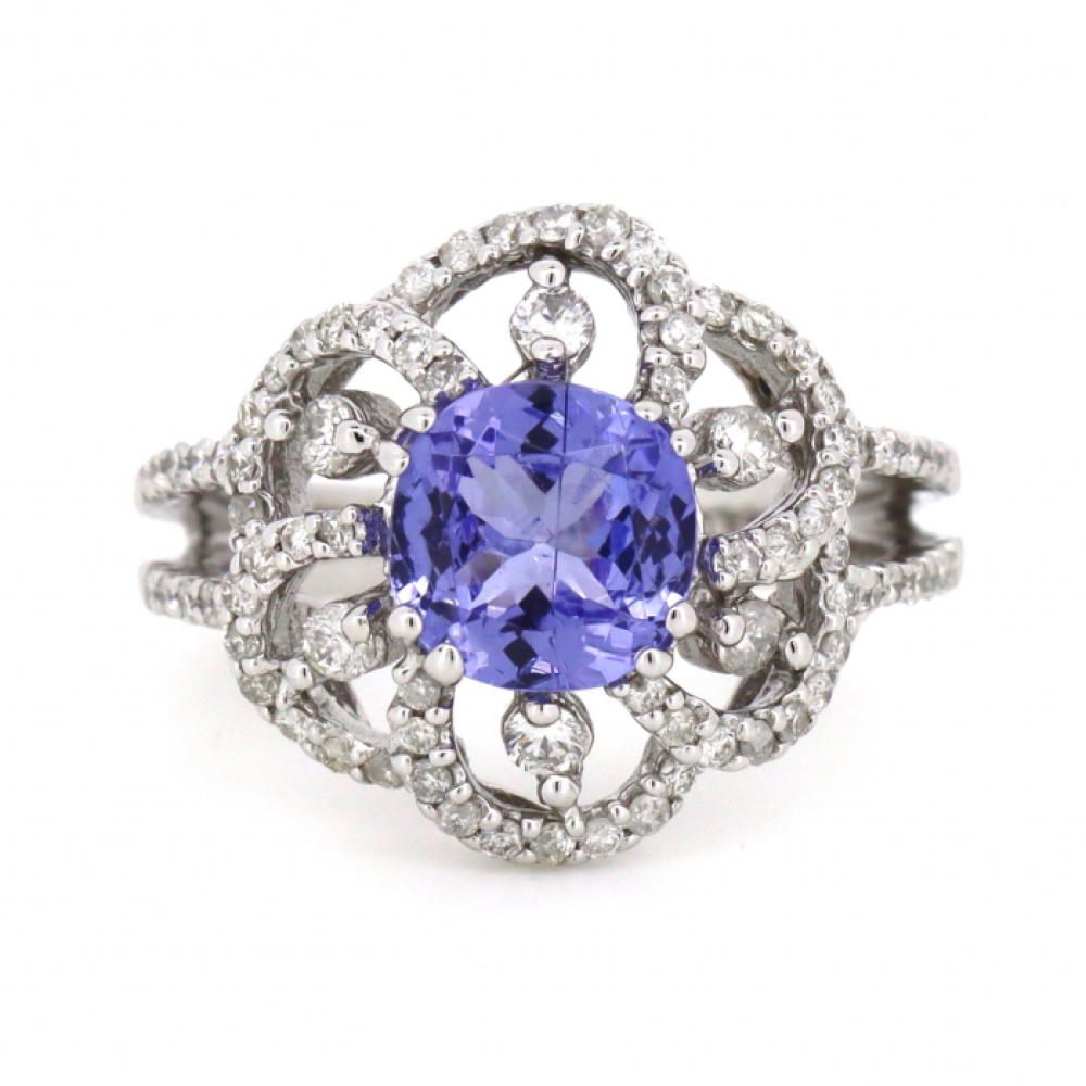 1.53ct White Gold, Tanzanite and Diamond Floral Ring