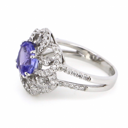 1.53ct White Gold, Tanzanite and Diamond Floral Ring