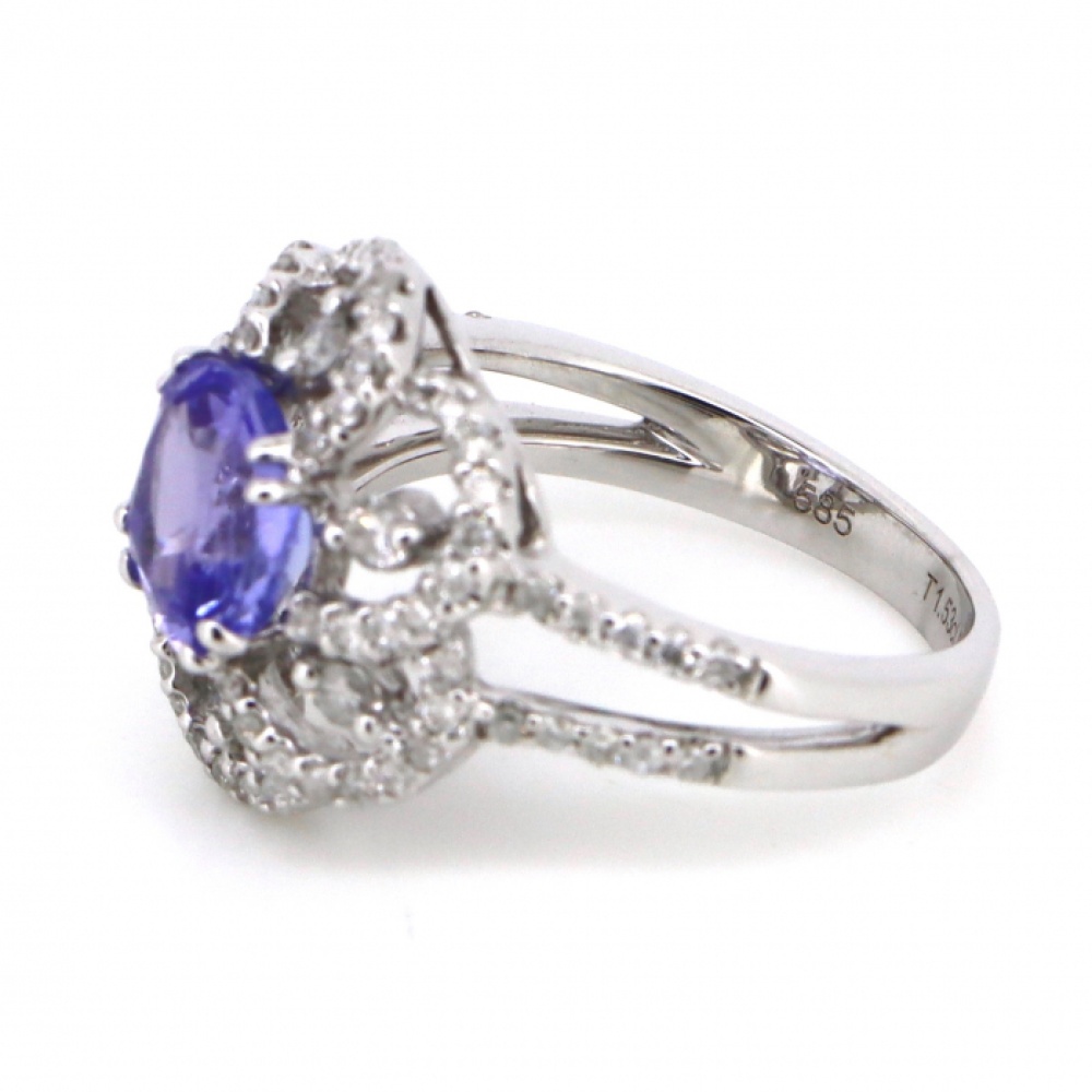 1.53ct White Gold, Tanzanite and Diamond Floral Ring