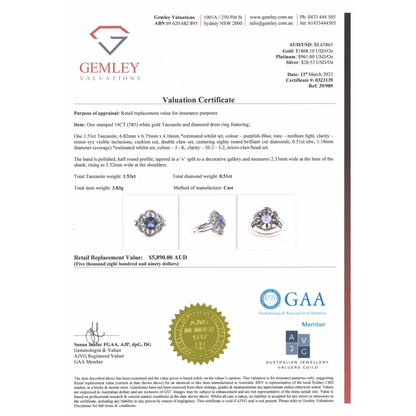 1.53ct White Gold, Tanzanite and Diamond Floral Ring