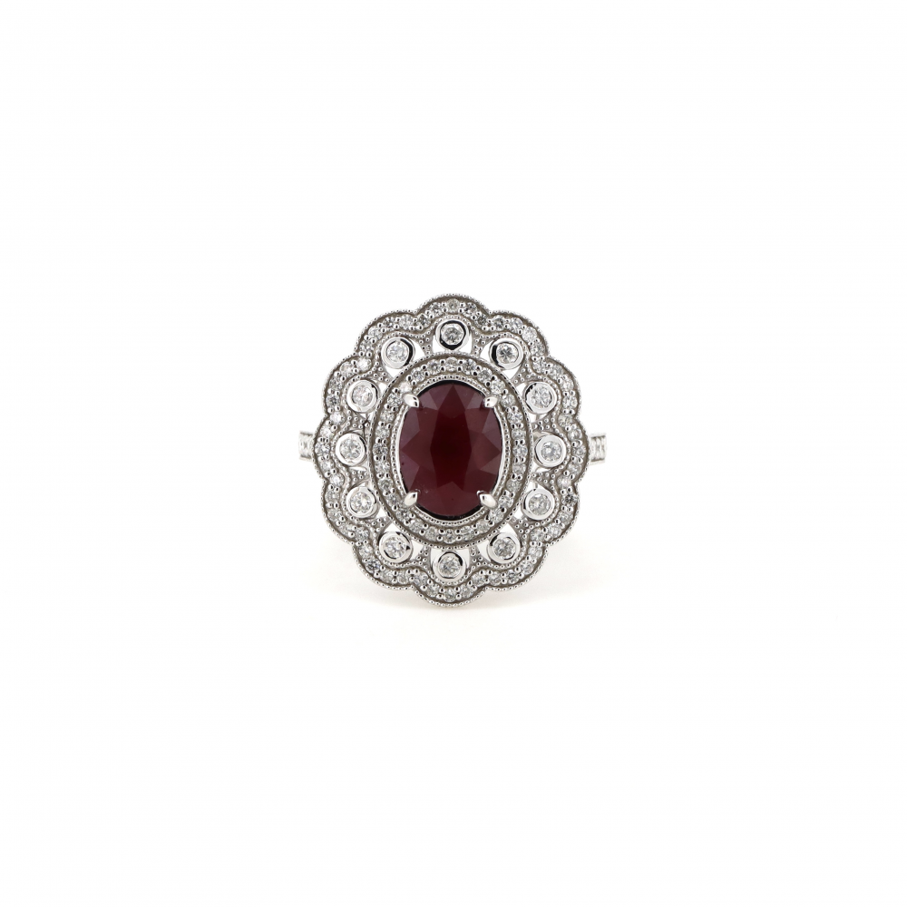 Ruby and Diamond Double Halo Statement Ring