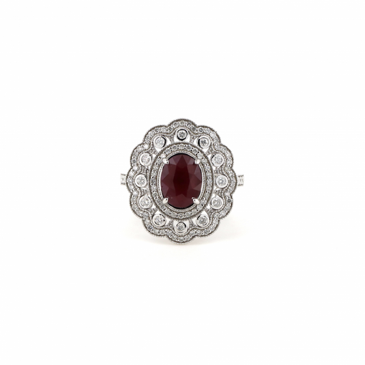 Ruby and Diamond Double Halo Statement Ring