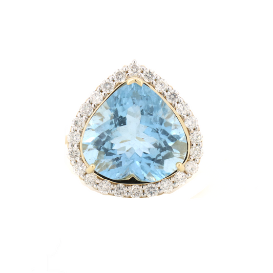 Yellow Gold, Heart Cut Aquamarine and Diamond Cocktail Ring