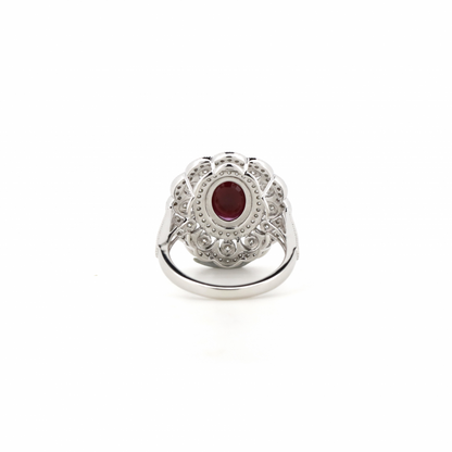 Ruby and Diamond Double Halo Statement Ring