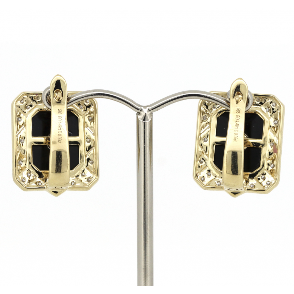 Yellow Gold Onyx & Diamond Huggie Earrings